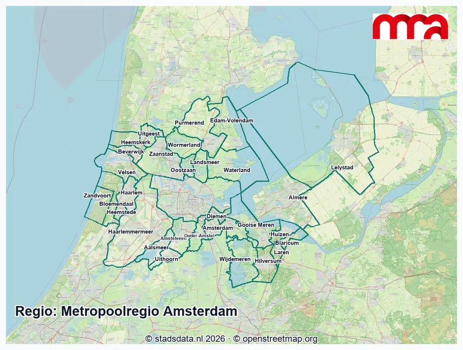 Kaart Metropoolregio Amsterdam